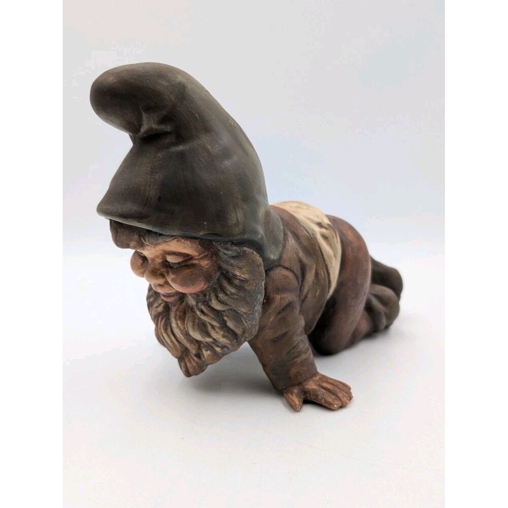 Vintage 1970s Hand Painted Ceramic Crawling Garden Gnome Statue Alberta Molds 9"